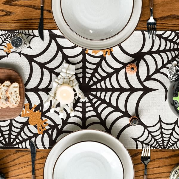 IC Spider Web Bordsløpare,Halloween Holiday Köksbordsdekorationer for Inomhus Utomhus Hem Festdekorationer 33,02 x 182,88 cm