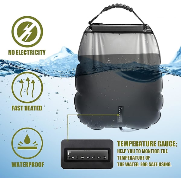 Camping Solarduschpåse, 20L Bärbar Solarduschpåse Resecamping Dusch Varmvattendusch Med Duschhuvud Och På/Av-Knapp För Utomhus/Trädgård/h