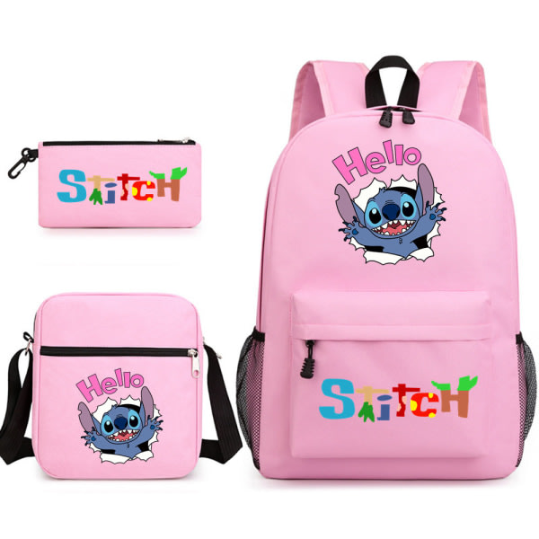IC 3-delad Lilo & Lilo Stitch Student tecknad skolväska (matpåse + case + ryggsäck) rosa