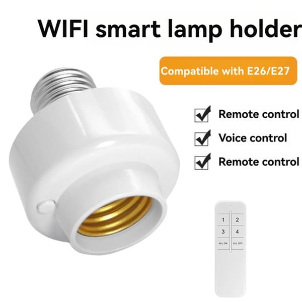 Smart Wi-Fi Lamphållare E26/E27 Trådlös Fjärrkontroll med App och Timer, Stödjer Home och Andra Röstfunktioner