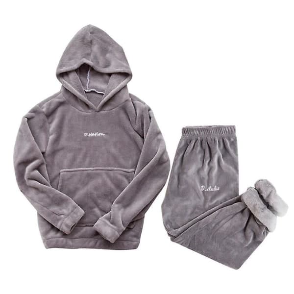 Vinterpyjamassett for kvinner, varm hjemmeklær, vintersoveklær, flanellbukser, kostyme, grå, M