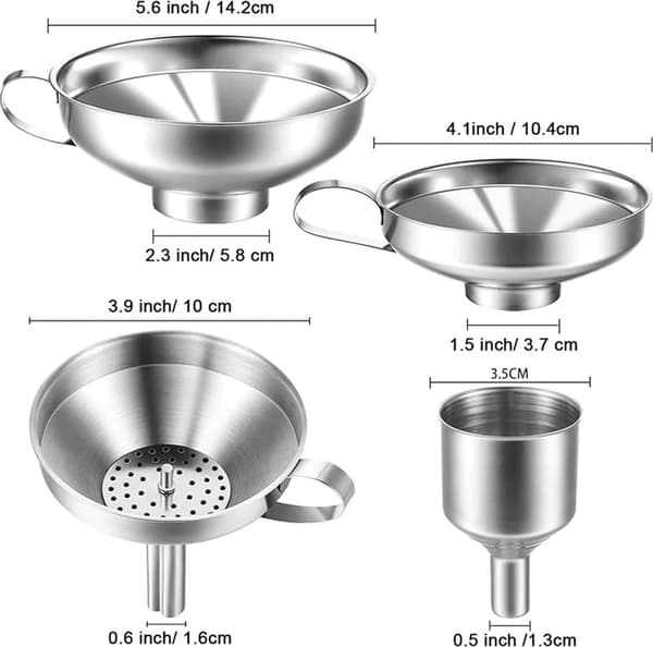 Trattar, 4-pack kökstrattar i rostfritt stål, sylttratt, för glasflaskor, kryddburkar, hälla vätskor, diskmaskinssäker