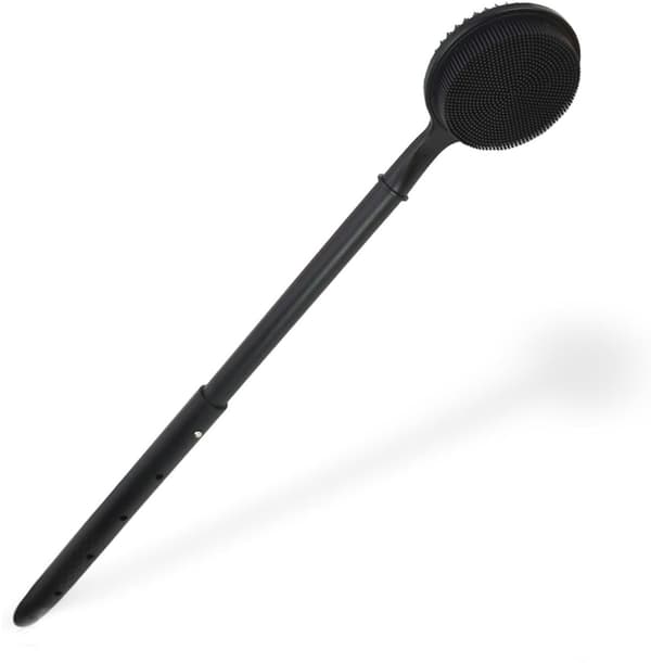 Silikone Rygbørste, Justerbar Teleskopisk Kropsbørste Med Dobbeltsidede Børster, Til Daglig Badning, Sort, 42-60 cm