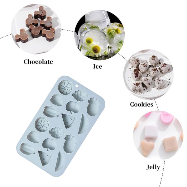 16 stycken, 8 olika sorters frukt silikonformar, choklad d