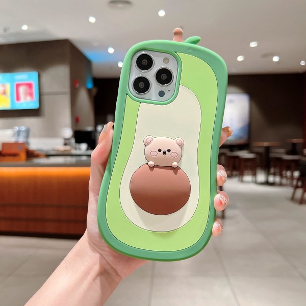 IC 3D Avocado Deksel for iPhone 14 Pro Max, iPhone 14 Pro Max Avocado Deksel, 3D Søt tegnet Barn Flickor Kvinnor Kawaii Lovely Bear