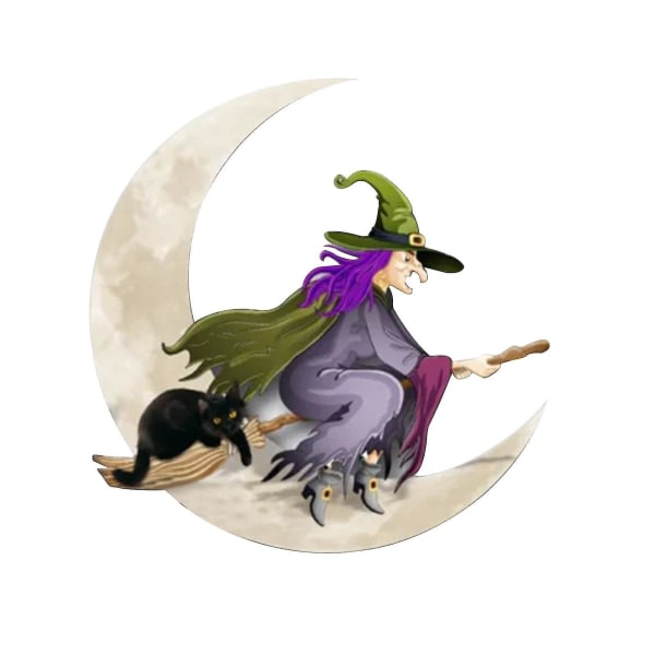IC Halloween Witch Moon Väggdekor - Metallkonst med häx- och månmönster för hem, kontor och festdekoration