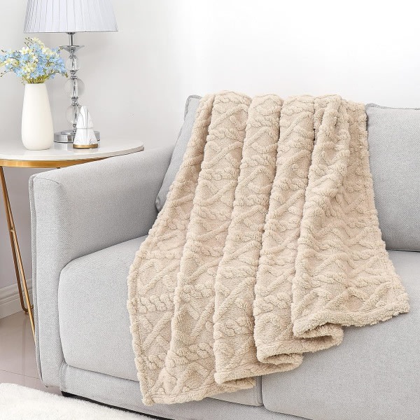 IC Sherpa Fleecefilt - 3D Stilfull Design, Supersoft, Fluffig, Varm, Mysig, Plysch, Luddig för Soffa, Vardagsrum, Säng - Hela Säsongen, 50\" x 70\", Beige