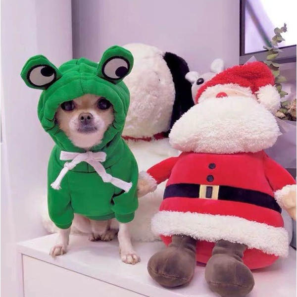 IC Husdjurskläder Hundhuvtröjor Varm Tröja Kappa Valp Höst Vinterkläder Jumpsuit med Huva, Groda, XL
