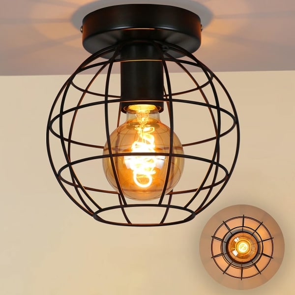 IC Svart Retro-lampe E27 Sokkel Industriell Metall Rund Halllampe
