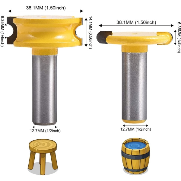 IC 2 stk/ sæt 1/2\" skaft 1-1/2\" diameter kanotfræser og perlefræser