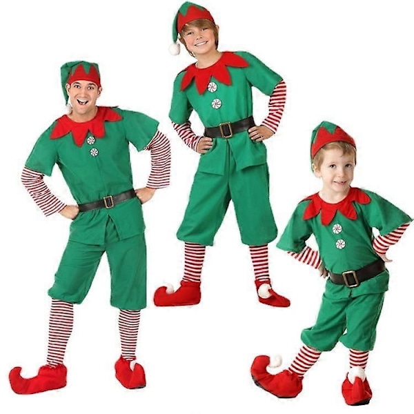 Jultomten Kostym Grön Elf Cosplay Familj Julparty Nyår Maskerad Kostym för Vuxna Män Men 160