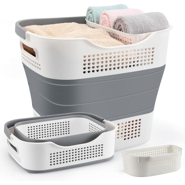 IC Hopfällbara tvättkorgar av plast: Hopfällbara tvättkorgar - hopfällbara popup-vaskekorgar for vask og lagring 43 liter (grå)