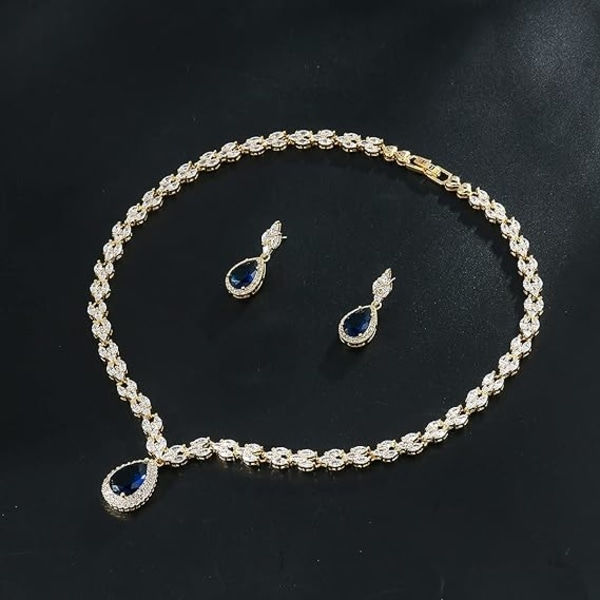 IC Vitguld/guldpläterat Cubic Zirconia CZ Marquise Teardrop Bröllops-Tennis Halsband och Örhänge Set för Brudar