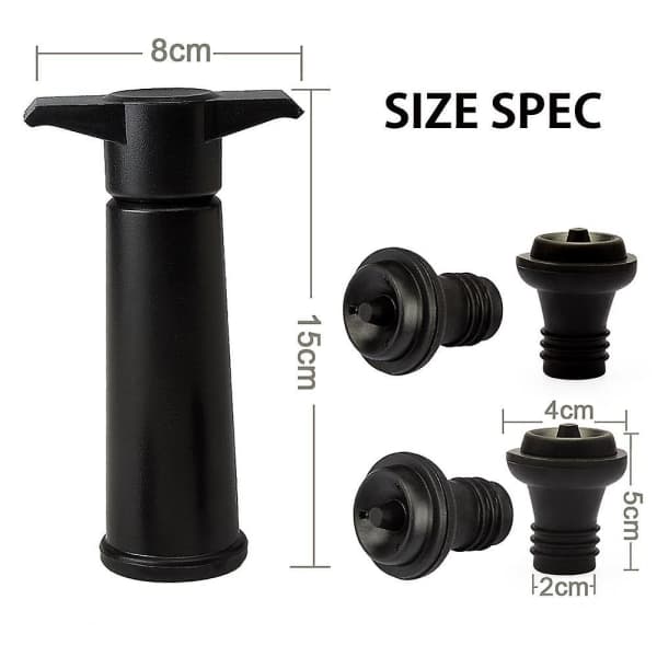 Vacu Vin Sort Pumpe med Vinsparpropper - Holder vinet friskt i op til 10 dage (sort