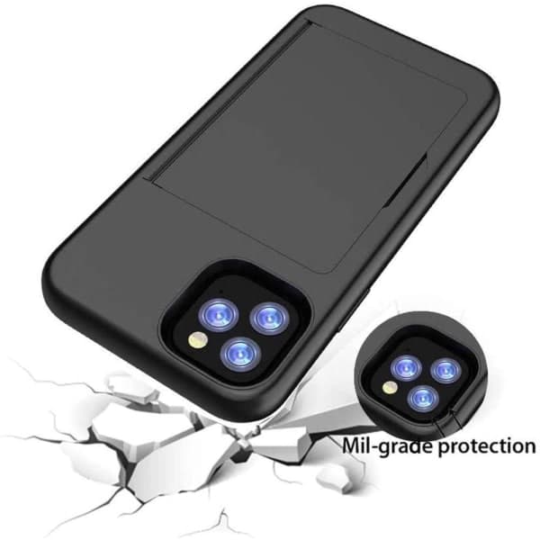 iPhone 13 Pro Max skall Støtdempende kortholder mobilskall + linse Svart iPhone 13 Pro Max + 2 linser
