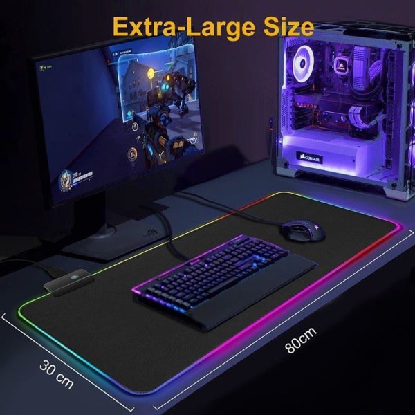IC Gaming Musmatta med LED-ljus - RGB - Välj storlek 40*90*4 cm