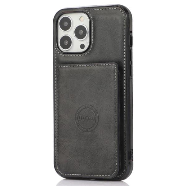 IC iPhone 13 Pro - Læderbelagt Cover Med Kortlomme - Sort