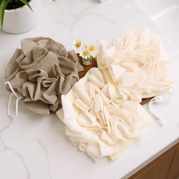 3-pak 2-i-1 Sæbeholder Loofah - Eksfolierende Brusesvamp Beige2 + Khaki1