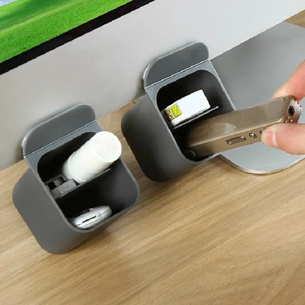 Screen Pen Storage Container PP Multifunctional Self-Adhesive Screen Organizers Desk Pen Holder Organizer Grey