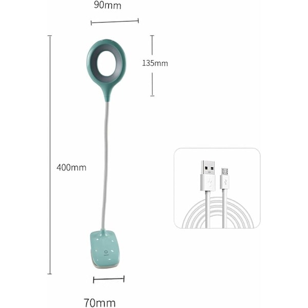 LED Läslampa Klämlampa Skrivbordslampa för Barn med Flexibel Hals USB Uppladdningsbar e-läsare Studier Arbete, Blå