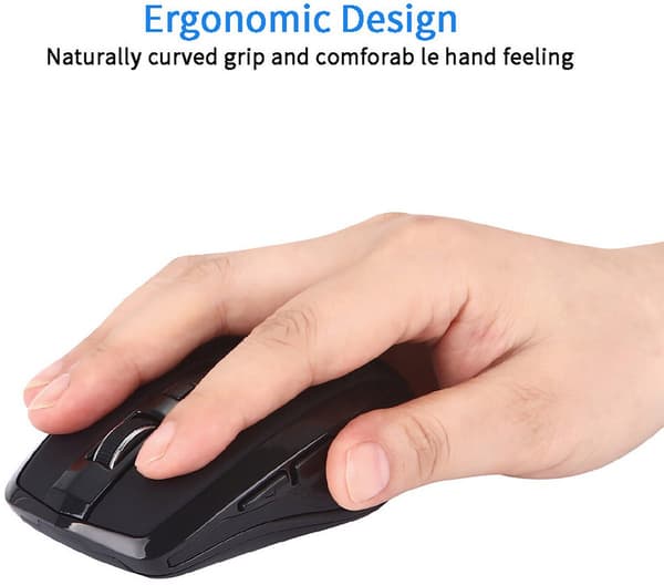 Trådløs mus, USB-C-mottaker, 2,4 GHz ergonomisk 6-knapps design, justerbar 800/1200/1600 DPI for MacBook, bærbare datamaskiner, svart