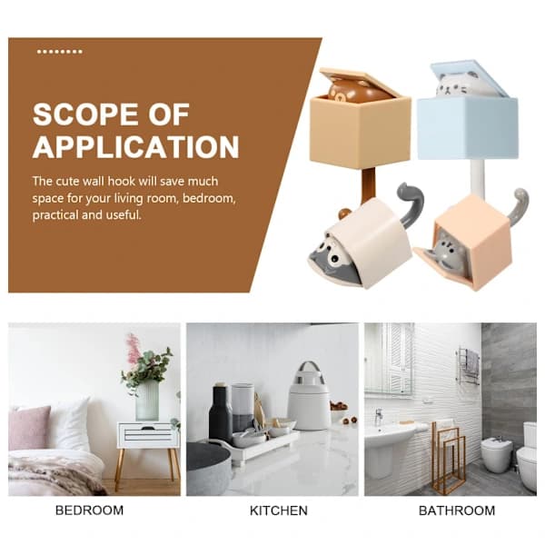 4 Cute Animal Wall Hooks Cartoon Wall Hooks Bathroom for Kitchen Office