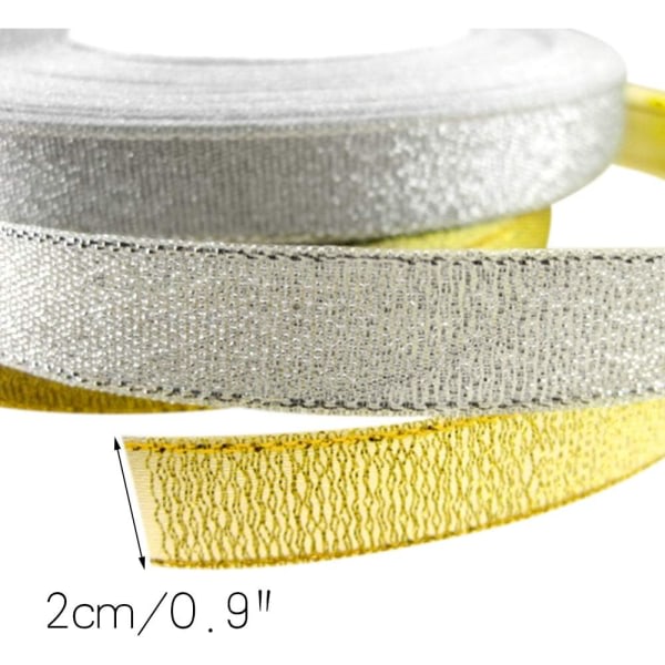 IC 2 rullar presentband guld och silver, 22 m satinband för att tillverka rosettband dekorativt band för bröllop