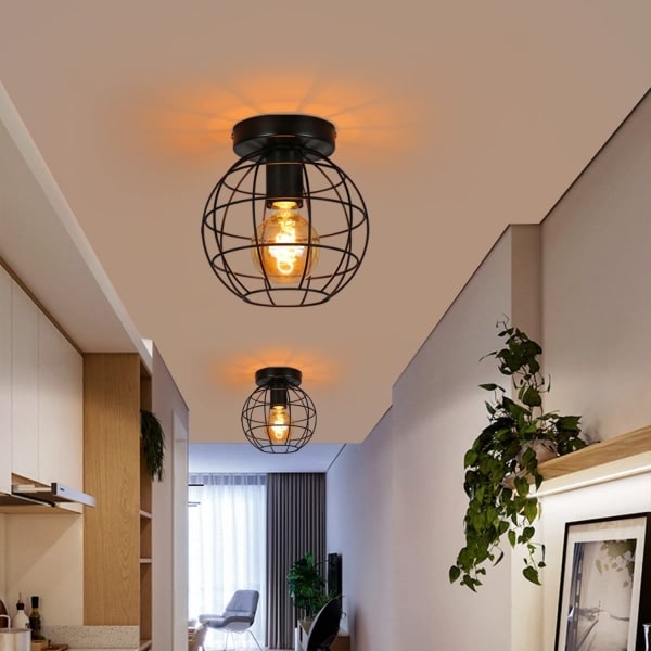 IC Svart Retro-lampe E27 Sokkel Industriell Metall Rund Halllampe