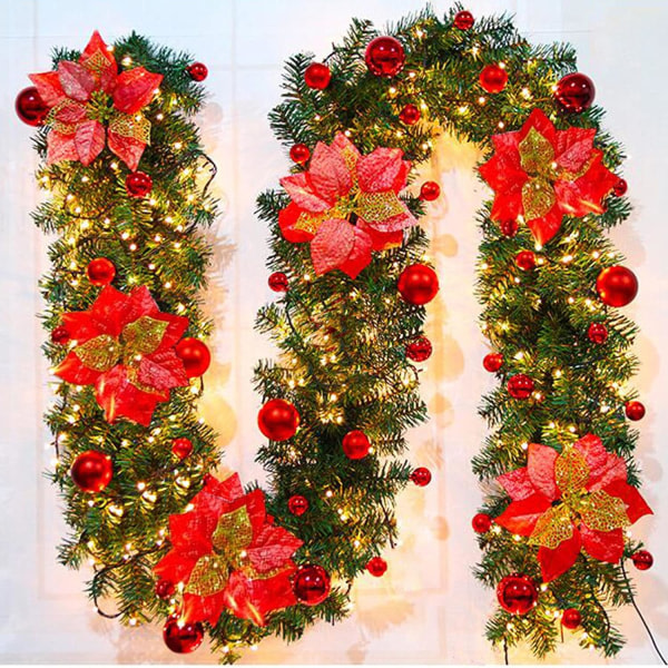 Weihnachtsgirlande mit Beleuchtung, 270 cm 40 LED warmweiß Rot