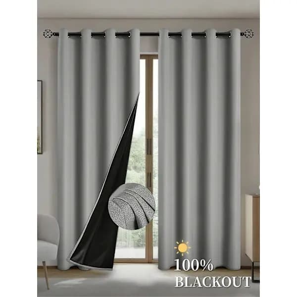 Mörkläggningsgardiner med isolerande foder, ljusblockerande termiska polyestergardiner för vardagsrum, sovrum, kök och kontor, grå grey 100X200CM 1PCS&Grommet Top