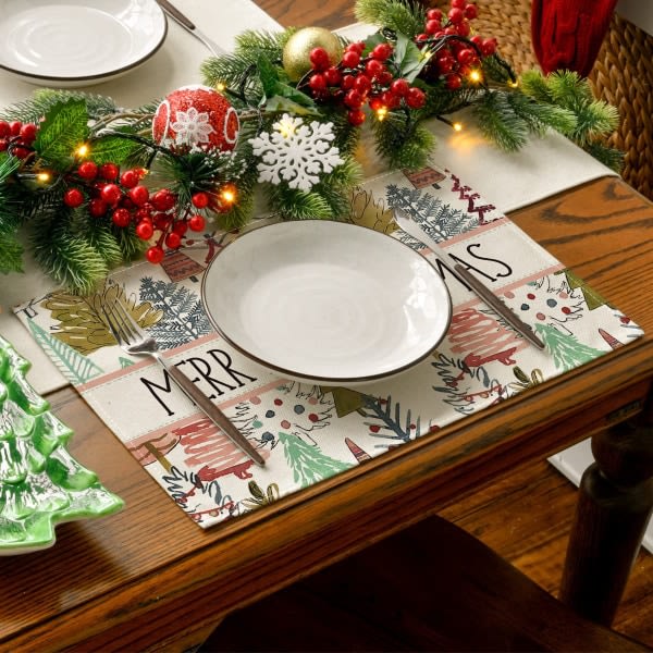 IC Pines Trees Merry Christmas Placestables Set med 4, 12x18 tum