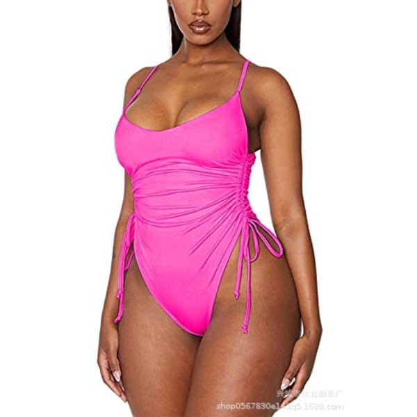 Hot salg dame plisseret højbenet badedragt med mavekontrol pink XL