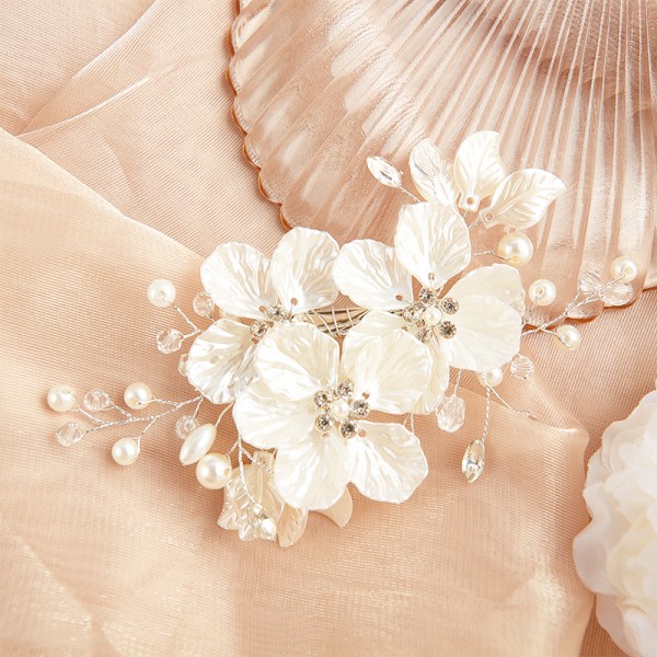 Bridal Crystal Pearl Flower Hårklämma Blommigt Barrette-hår one size