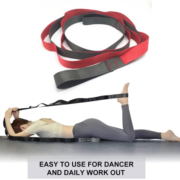 IC Yogabälte med 12 öglor & icke-elastiskt yogaband - stretching röd + mörkgrå