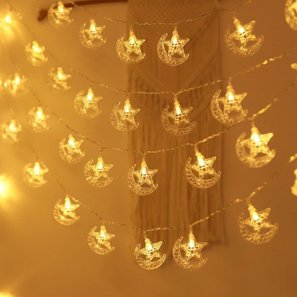 1.5m 10 LED Måne Stjerne Slott Lys Eid Mubarak Ramadan Måne