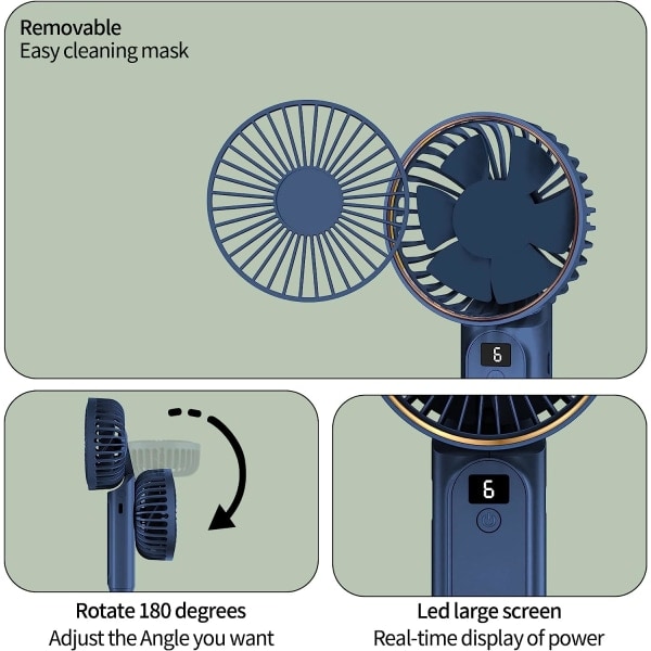 CNE bærbar håndholdt ventilator, 4000mAh skrivebordsventilator, blå