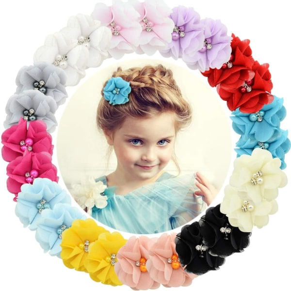 24 st Babyflickors Hårklämmor Chiffong Blommor Hårspännen för Tonåringar Barn …