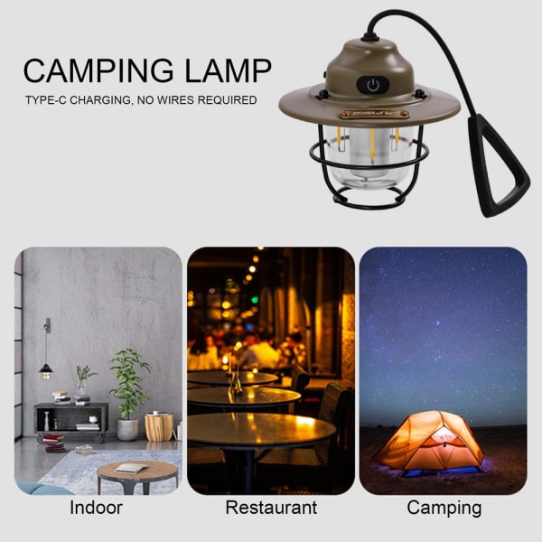 IG LED campinglykta, oppladningsbar hengende utendørs, for camping grønn
