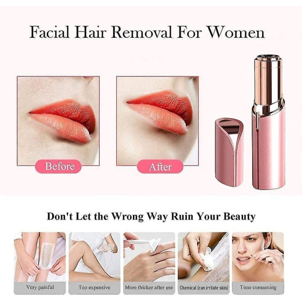 Ansigtshårfjerner til kvinder Vandtæt Razor Razor Hårfjerner med LED-lys til ansigts Bikini Peach Fluff Over Beard Lip Chin (rosa)