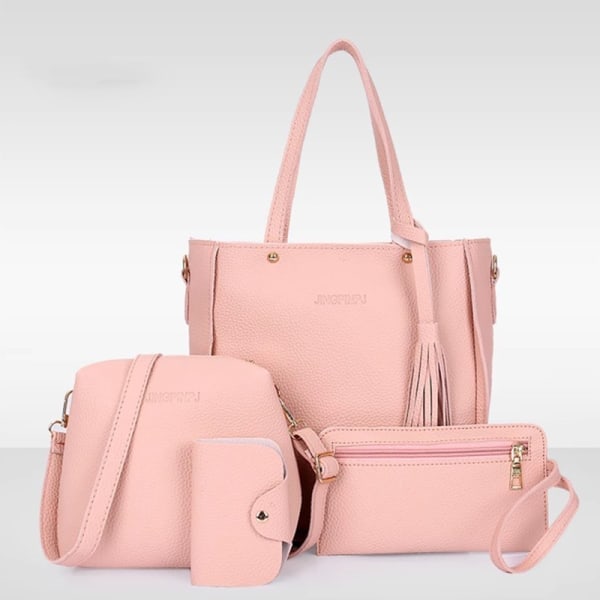 4 ST Handväska Set Dam PU-läder Axelväska Fyra delar rosa pink