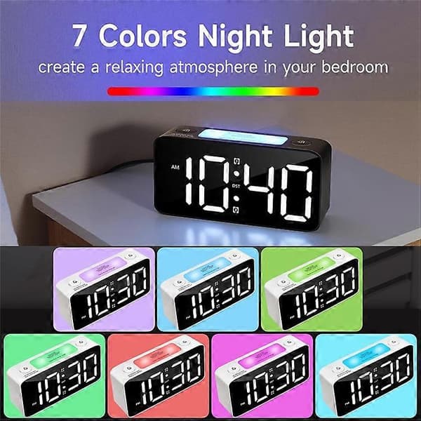 Digital väckarklocka med extra högt dubbellarm RGB-display nattlampa för djupsövare sovrum ljusblå LightBlue