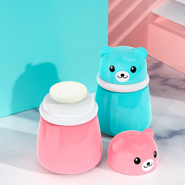 IC Tecknad Bear Puff Tom Box Puff Case Portable Body Powd Pink