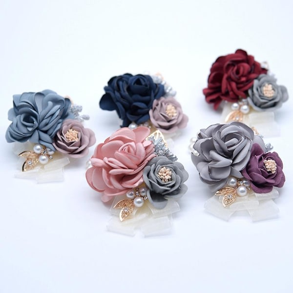 Mengxi Bröllop Brudhandled Corsage Brudtärna Fake Rose Pearl Käsivarsinauha Boutonniere673 vinröd