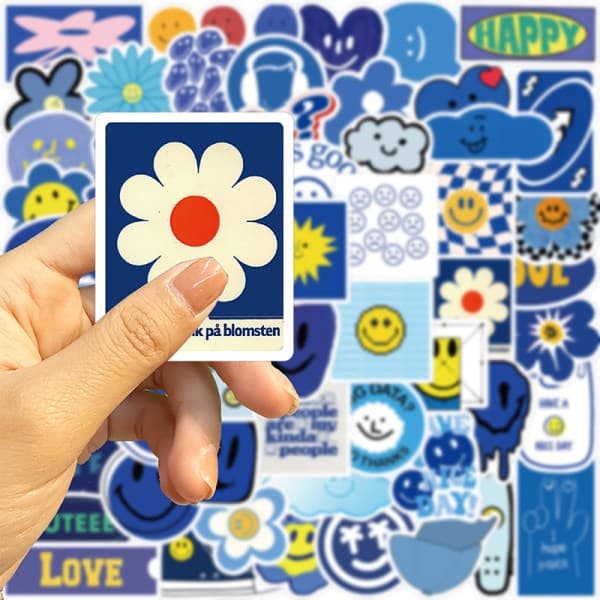 IC 59 st/ set Blå Smiley Stickers Tecknad Graffiti Sticker DIY Lug