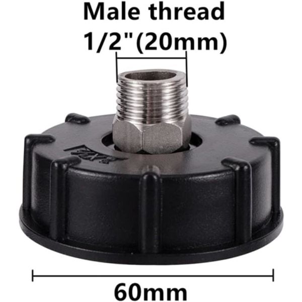 IBC-tankadapter med grovgänga S60X6, slangkoppling, rostfritt stål, 4-punkts yttertråd