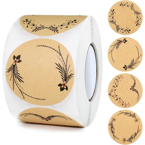(500 stk brune) Runde Kraft-klistremerker 5 cm sylteetiketter selvklebende kraftpapir etiketter for gaver konvolutter bakekrydder etikettglass