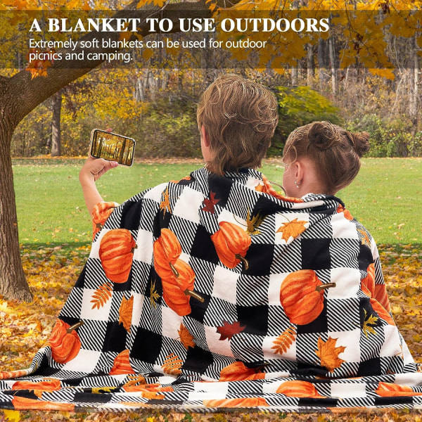 IC Efterårsplaid, Græskarblade Efterårsplaid til Sofa, Rutet Plaid til Efteråret, Nyd Efteråret (50”x60”)