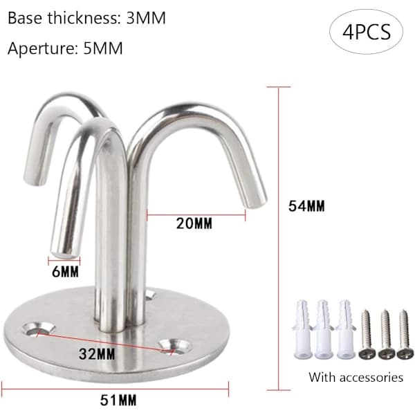 4-pack Stainless Steel Ceiling Hooks, Ceiling Mount Hook, Suspension with Screws Ceiling Hook Yoga Swing Hanging Light