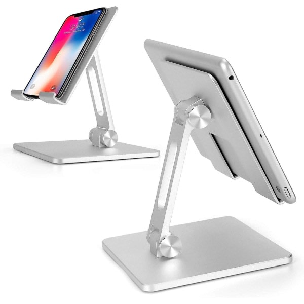 IC Fällbart tablettställ i alumiini, dubbelt höjd- och vinkelställbart stativ för 4"-15,6" Ipad Tablet-mobiltelefon (hopea)