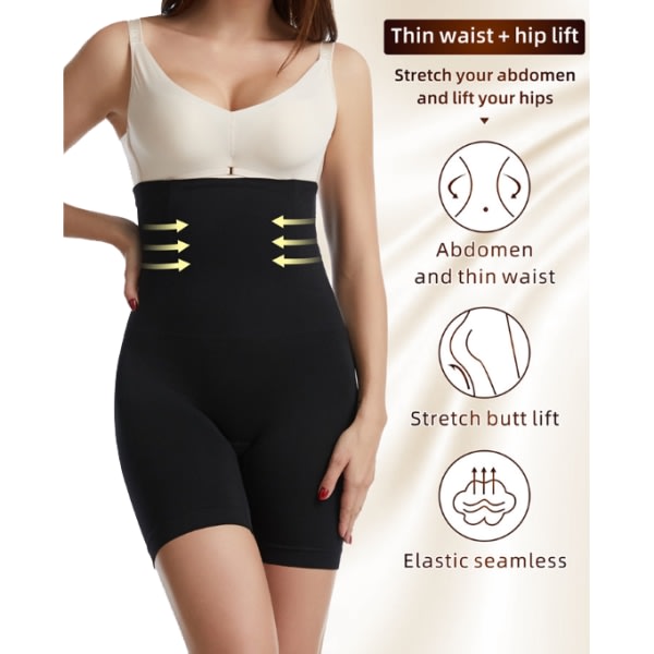 Magekontroll Shapewear Shorts för kvinnor, hög midjade trosor Body Shaper Black 4XL